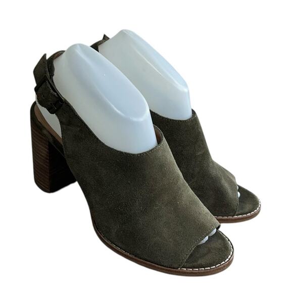 Madewell Cary Slingback Sandal Sz 8 Olive Green Suede Stacked 3.5" Block Heel - Picture 5 of 9